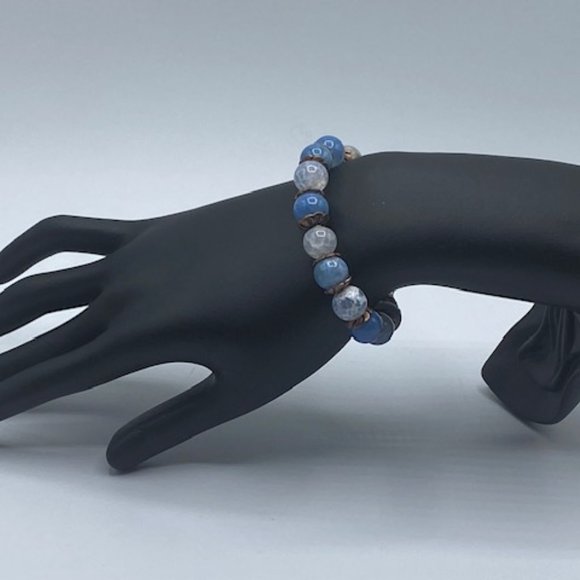 Blue Crackle Agate Bracelet W/Charm - Picture 3 of 4